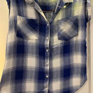 Blue White Plaid Tee Shirt white button Jack's Girlfriend Small